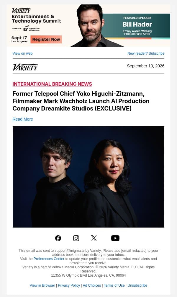 Former Telepool Chief Yoko Higuchi-Zitzmann, Filmmaker Mark Wachholz Launch AI Production Company Dreamkite Studios (EXCLUSIVE) email from Variety screenshot