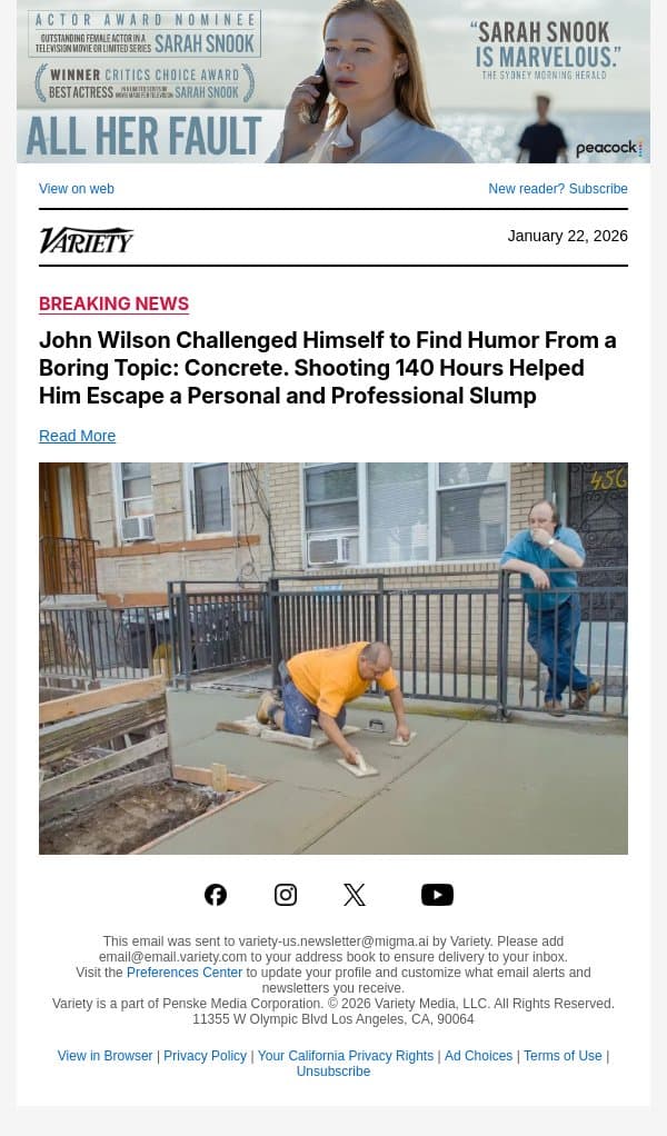 John Wilson Challenged Himself to Find Humor From a Boring Topic: Concrete. Shooting 140 Hours Helped Him Escape a Personal and Professional Slump email from Variety screenshot