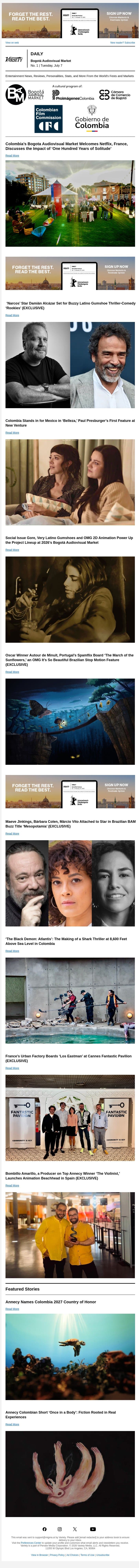 BAM Welcomes Netflix, France; ‘Narcos’ Star Boards ‘Rookies’; Colombia Hosts Paul Presburger’s ‘Belleza’ email from Variety screenshot