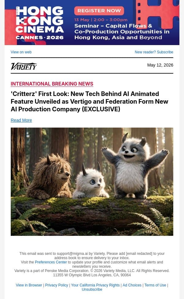 'Critterz' First Look: New Tech Behind AI Animated Feature Unveiled as Vertigo and Federation Form New AI Production Company (EXCLUSIVE) email from Variety screenshot