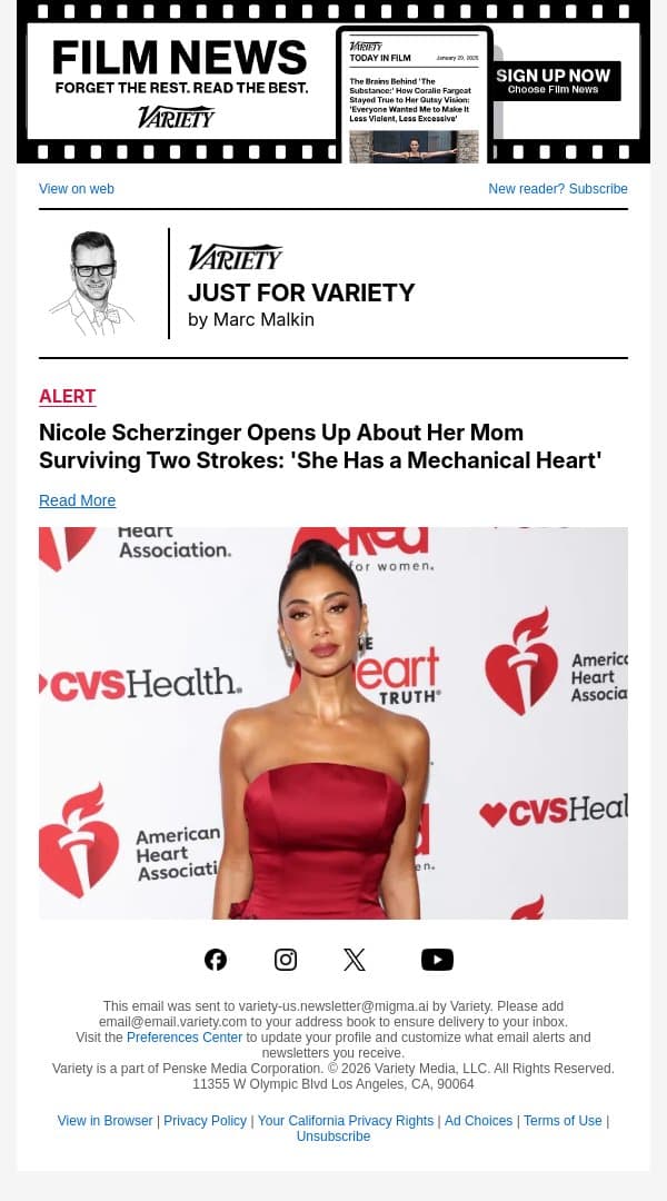Nicole Scherzinger Opens Up About Her Mom Surviving Two Strokes: 'She Has a Mechanical Heart' email from Variety screenshot