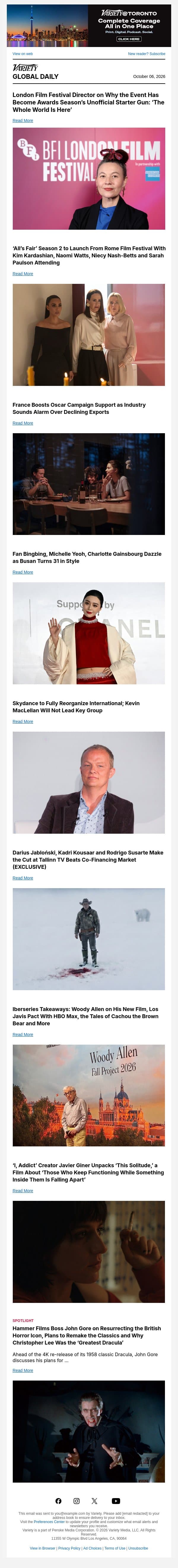 London Film Fest Preview; 'All's Fair' Season 2 Sets Rome Debut; France Boosts Oscar Campaign email from Variety screenshot
