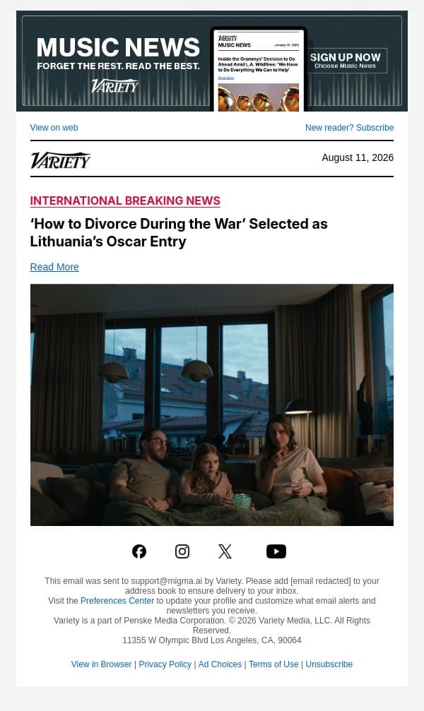 ‘How to Divorce During the War’ Selected as Lithuania’s Oscar Entry email from Variety screenshot