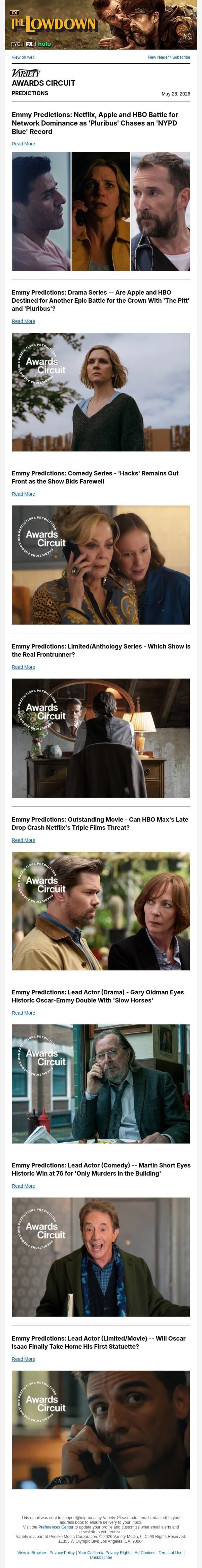 Emmy Predictions: How Finales and Late Entries Are Upending a Chaotic Awards Season email from Variety screenshot