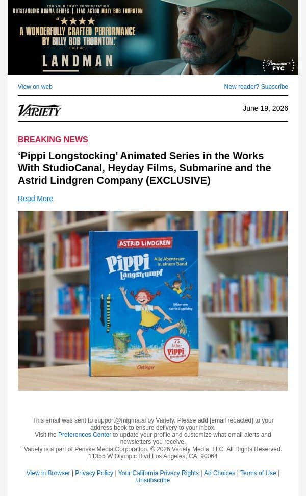 ‘Pippi Longstocking’ Animated Series in the Works With StudioCanal, Heyday Films, Submarine and the Astrid Lindgren Company (EXCLUSIVE) email from Variety screenshot