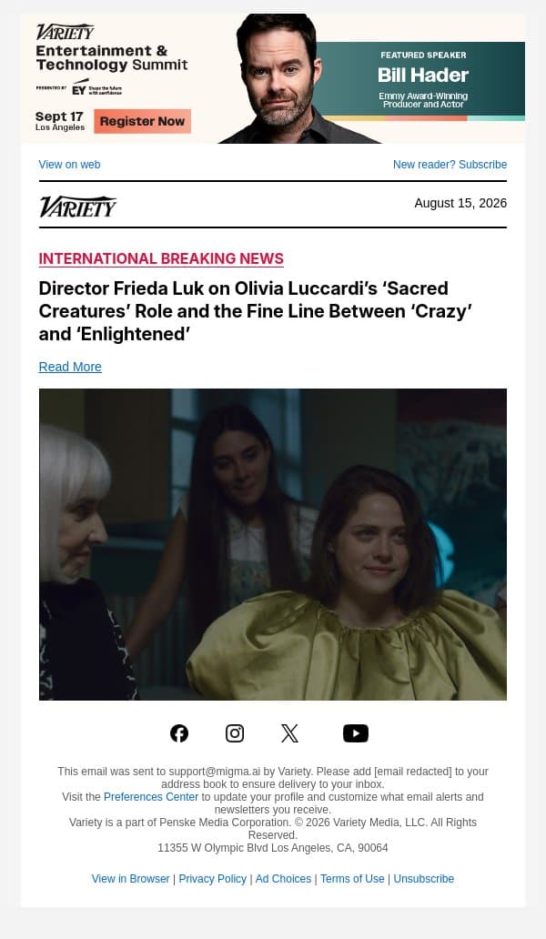 Director Frieda Luk on Olivia Luccardi’s ‘Sacred Creatures’ Role and the Fine Line Between ‘Crazy’ and ‘Enlightened’ email from Variety screenshot