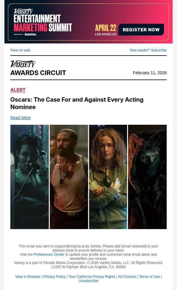 Oscars: The Case For and Against Every Acting Nominee email from Variety screenshot