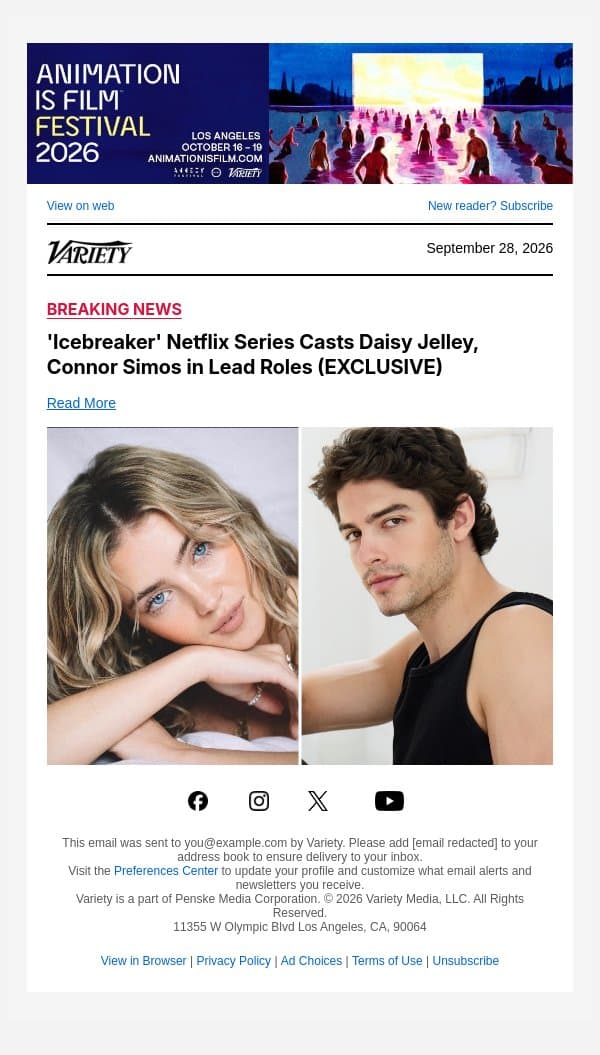 'Icebreaker' Netflix Series Casts Daisy Jelley, Connor Simos in Lead Roles (EXCLUSIVE) email from Variety screenshot