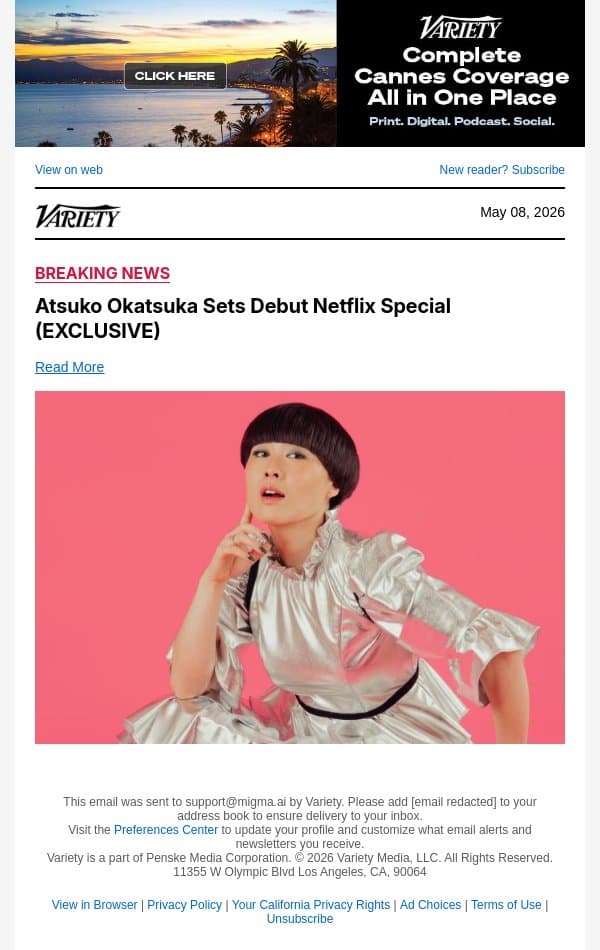 Atsuko Okatsuka Sets Debut Netflix Special (EXCLUSIVE) email from Variety screenshot