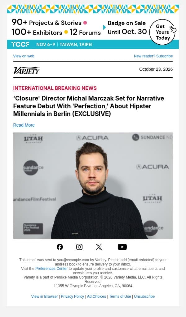 'Closure' Director Michal Marczak Set for Narrative Feature Debut With 'Perfection,' About Hipster Millennials in Berlin (EXCLUSIVE) email from Variety screenshot