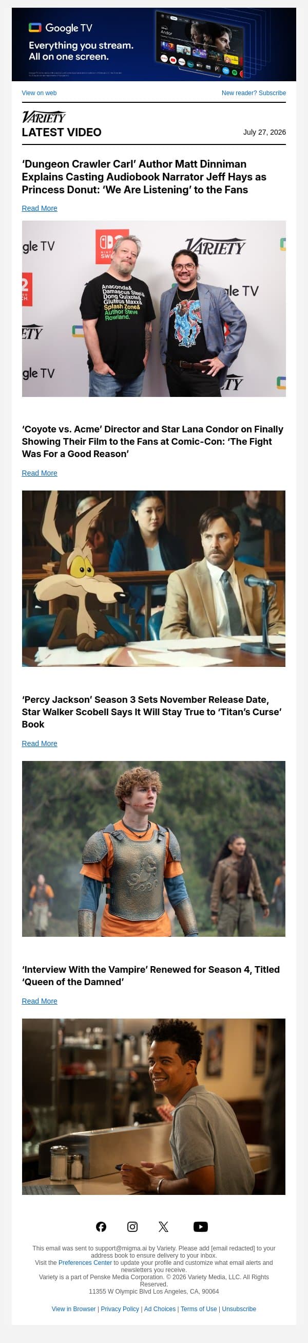 ‘Dungeon Crawler Carl’ Author Matt Dinniman Explains Casting Audiobook Narrator Jeff Hays as Princess Donut: ‘We Are Listening’ to the Fans email from Variety screenshot