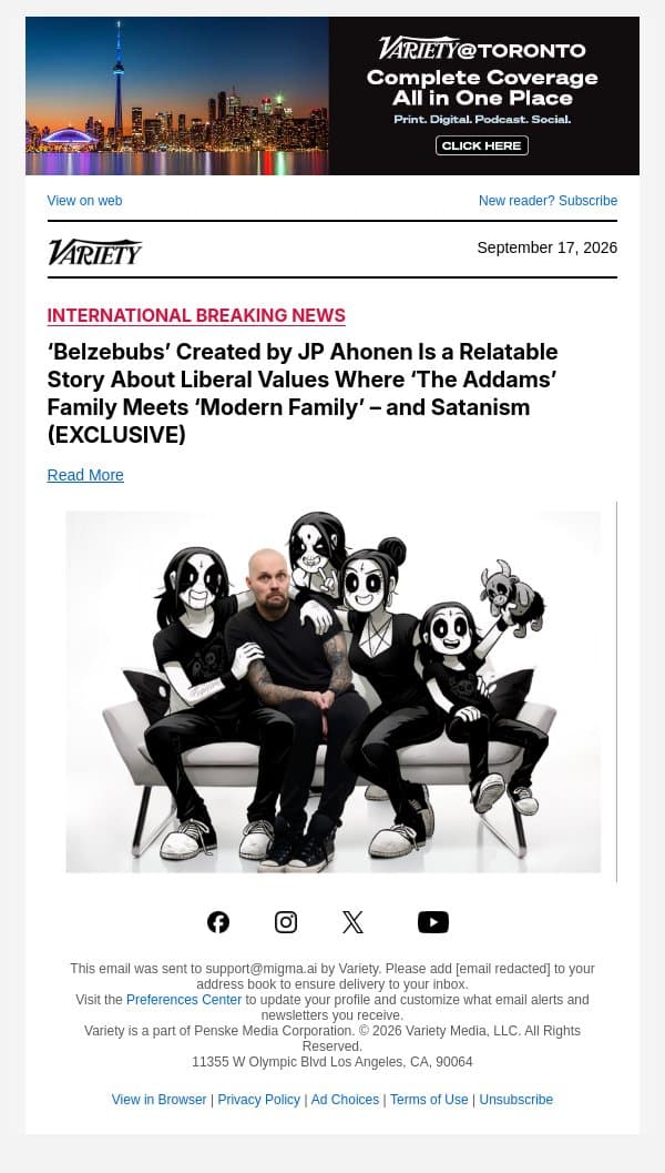 ‘Belzebubs’ Created by JP Ahonen Is a Relatable Story About Liberal Values Where ‘The Addams’ Family Meets ‘Modern Family’ – and Satanism (EXCLUSIVE) email from Variety screenshot