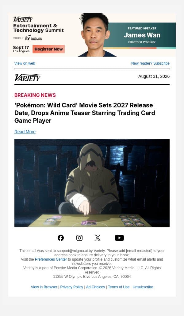 'Pokémon: Wild Card' Movie Sets 2027 Release Date, Drops Anime Teaser Starring Trading Card Game Player email from Variety screenshot