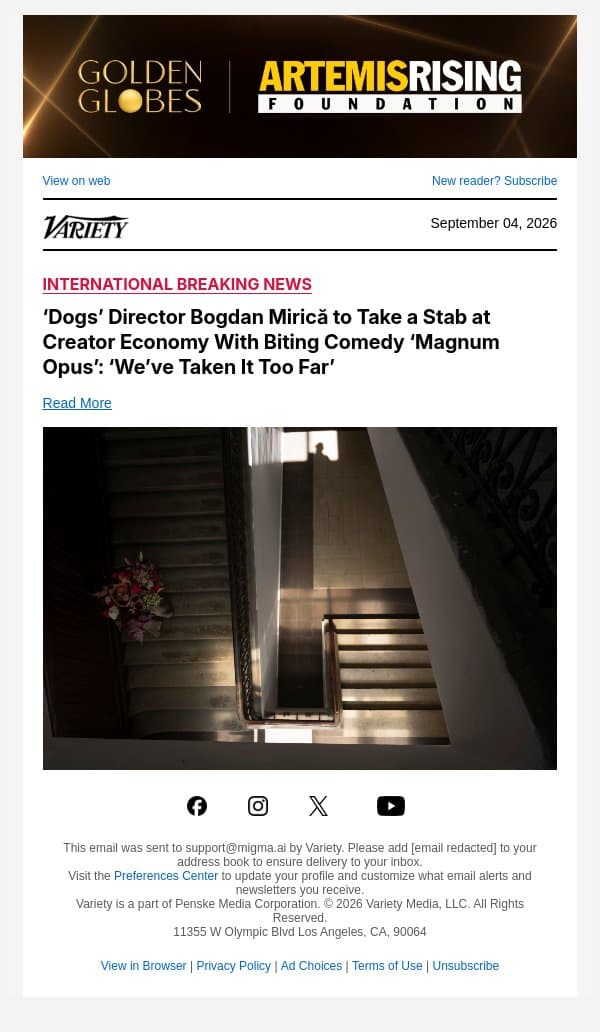 ‘Dogs’ Director Bogdan Mirică to Take a Stab at Creator Economy With Biting Comedy ‘Magnum Opus’: ‘We’ve Taken It Too Far’ email from Variety screenshot