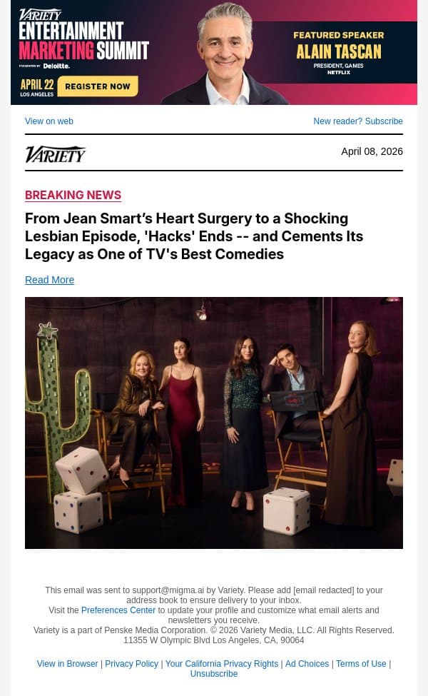COVER STORY | From Jean Smart’s Heart Surgery to a Shocking Lesbian Episode, 'Hacks' Ends -- and Cements Its Legacy as One of TV's Best Comedies email from Variety screenshot