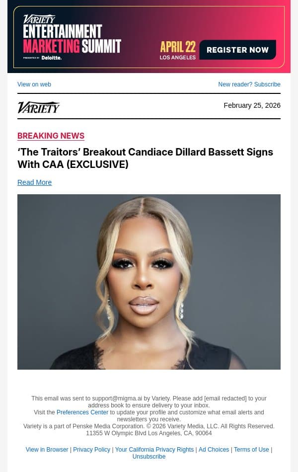‘The Traitors’ Breakout Candiace Dillard Bassett Signs With CAA (EXCLUSIVE) email from Variety screenshot