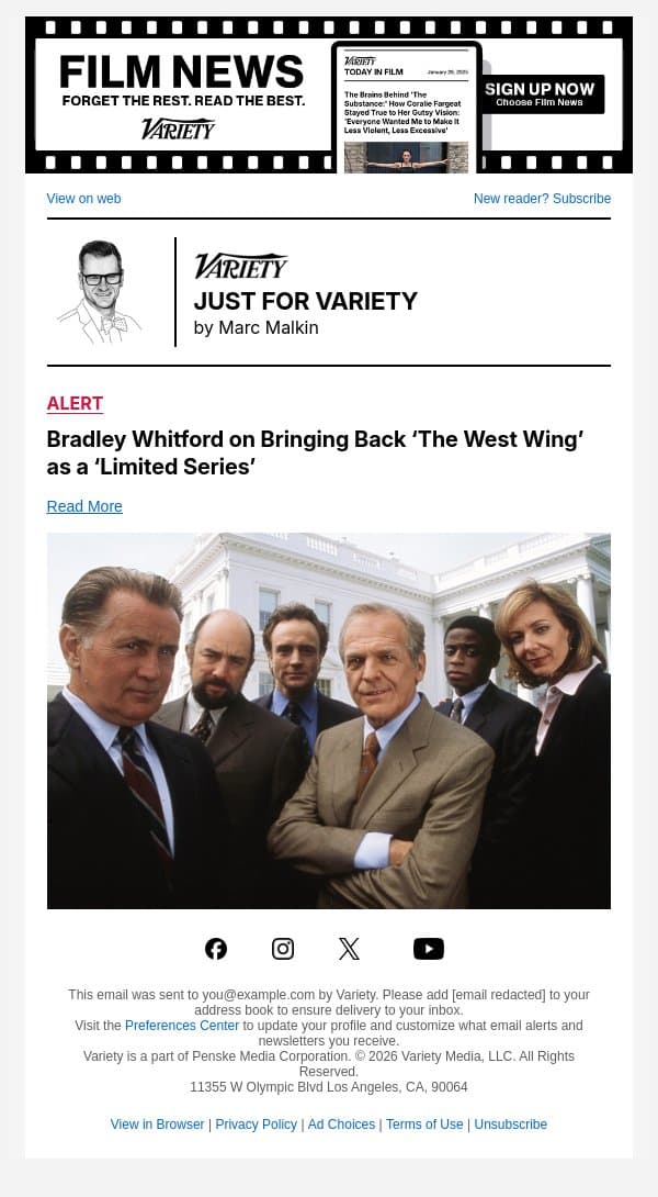 Bradley Whitford on Bringing Back ‘The West Wing’ as a ‘Limited Series’ email from Variety screenshot