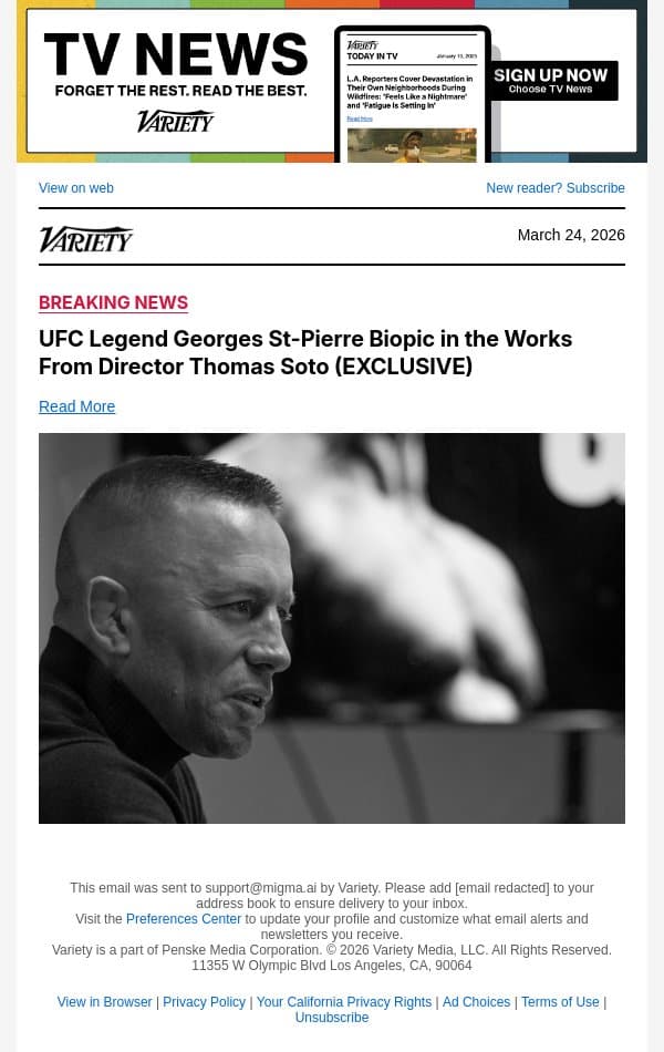 UFC Legend Georges St-Pierre Biopic in the Works From Director Thomas Soto (EXCLUSIVE) email from Variety screenshot