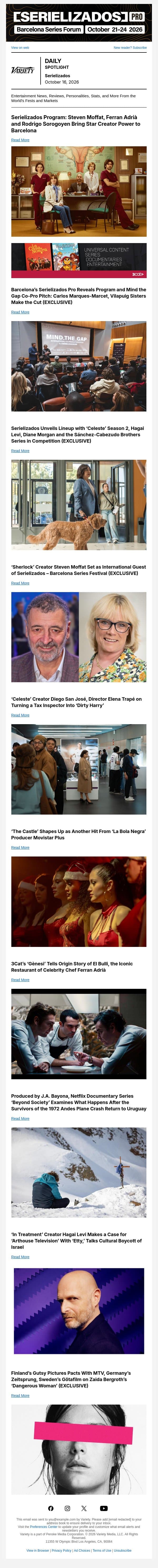 Moffat, Adrià, Sorogoyen at Serielizados; Carlos Marqués at Co-Pro Pitch; Competition: Levi, ‘Celeste’ 2, Sánchez-Cabezudos email from Variety screenshot