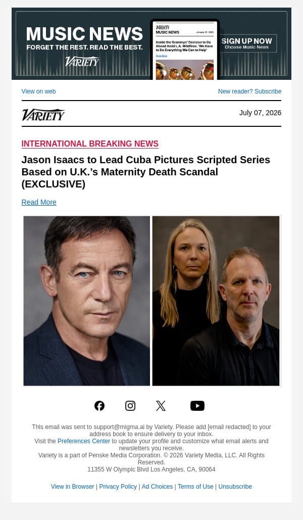 Jason Isaacs to Lead Cuba Pictures Scripted Series Based on U.K.’s Maternity Death Scandal (EXCLUSIVE) email from Variety screenshot