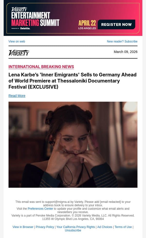Lena Karbe’s 'Inner Emigrants' Sells to Germany Ahead of World Premiere at Thessaloniki Documentary Festival (EXCLUSIVE) email from Variety screenshot