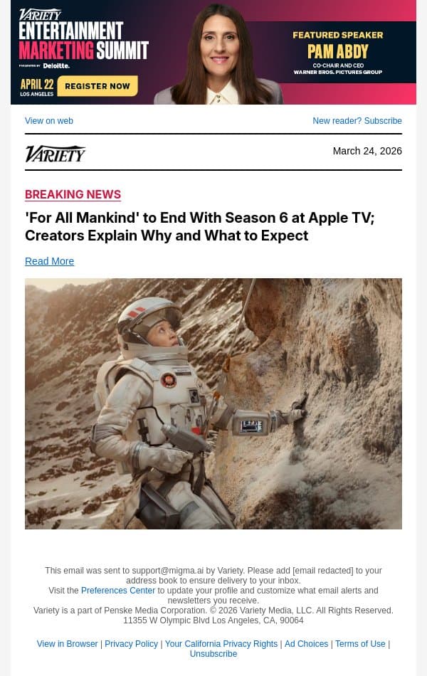 'For All Mankind' to End With Season 6 at Apple TV; Creators Explain Why and What to Expect email from Variety screenshot