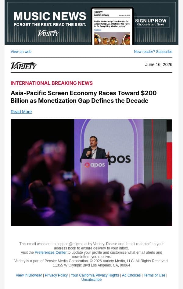Asia-Pacific Screen Economy Races Toward $200 Billion as Monetization Gap Defines the Decade email from Variety screenshot