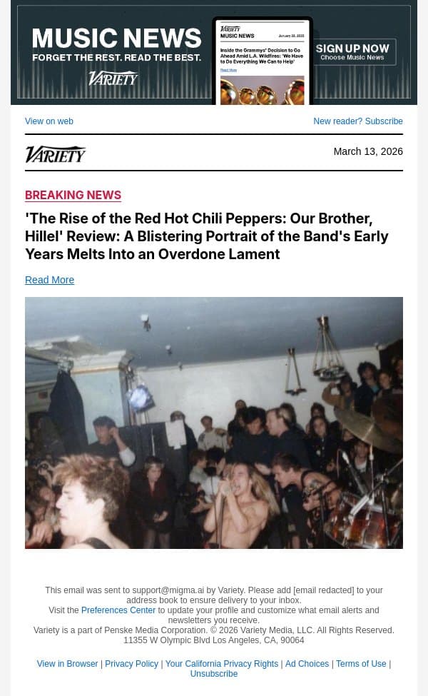 'The Rise of the Red Hot Chili Peppers: Our Brother, Hillel' Review: A Blistering Portrait of the Band's Early Years Melts Into an Overdone Lament email from Variety screenshot