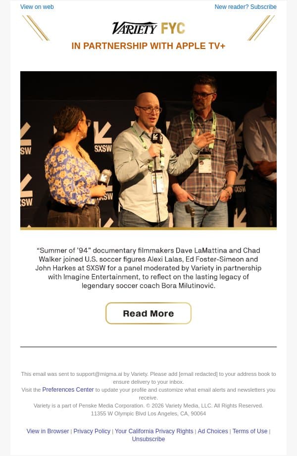 Imagine Entertainment Spotlights Bora Milutinović’s Legacy at SXSW Panel email from Variety screenshot