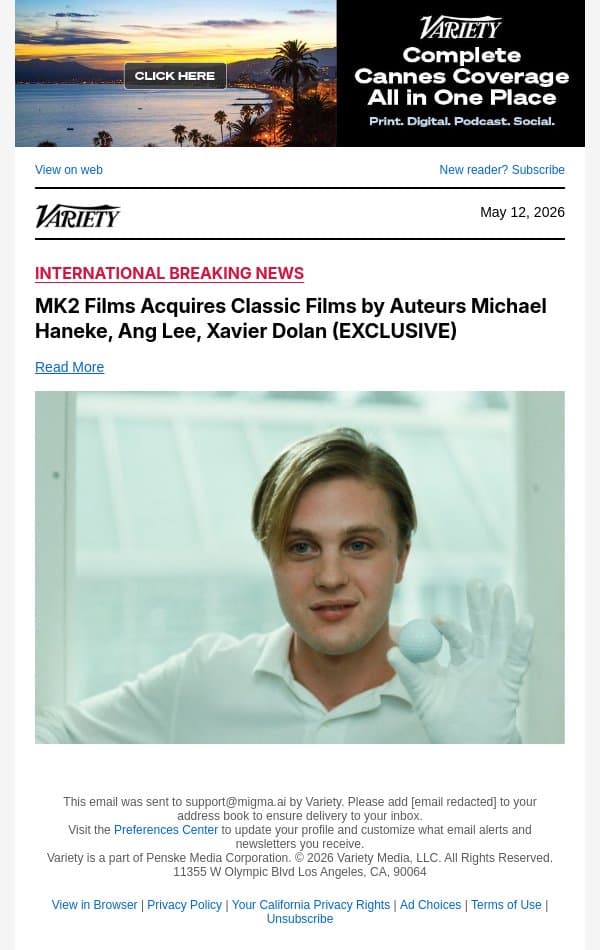 MK2 Films Acquires Classic Films by Auteurs Michael Haneke, Ang Lee, Xavier Dolan (EXCLUSIVE) email from Variety screenshot