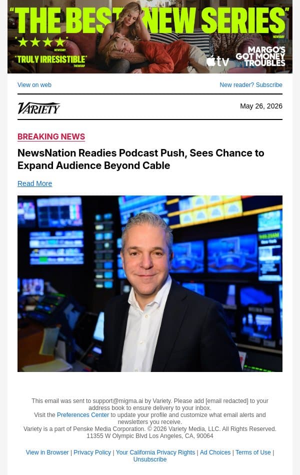 NewsNation Readies Podcast Push, Sees Chance to Expand Audience Beyond Cable email from Variety screenshot