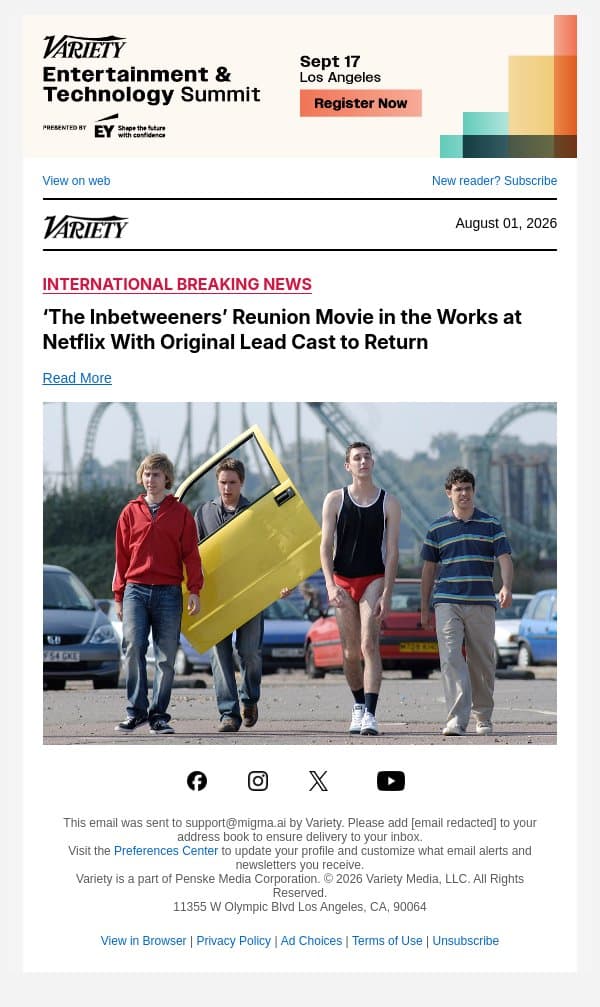 ‘The Inbetweeners’ Reunion Movie in the Works at Netflix With Original Lead Cast to Return email from Variety screenshot
