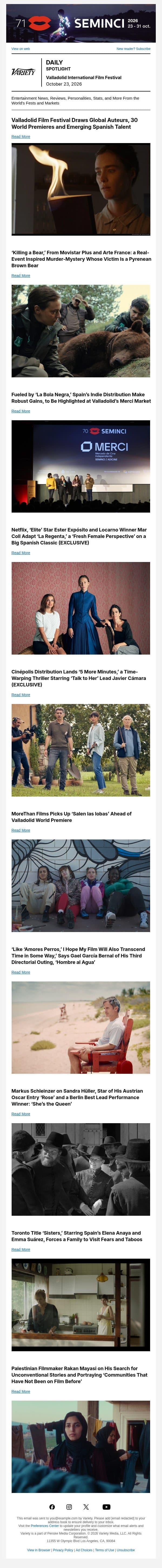 Global Auteurs, Emerging Spanish Talent; Movistar Plus Bear Murder Mystery; ‘La Bola Negra’ Effect in Spain email from Variety screenshot