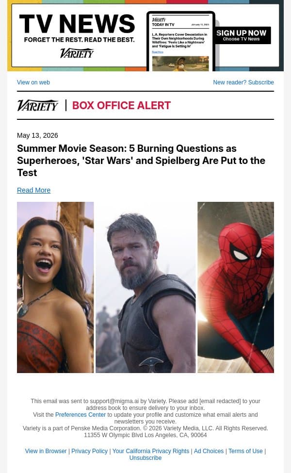 Summer Movie Season: 5 Burning Questions as Superheroes, 'Star Wars' and Spielberg Are Put to the Test email from Variety screenshot