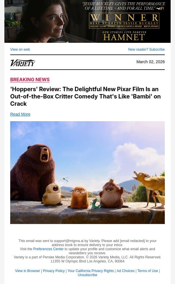 'Hoppers' Review: The Delightful New Pixar Film Is an Out-of-the-Box Critter Comedy That's Like 'Bambi' on Crack email from Variety screenshot