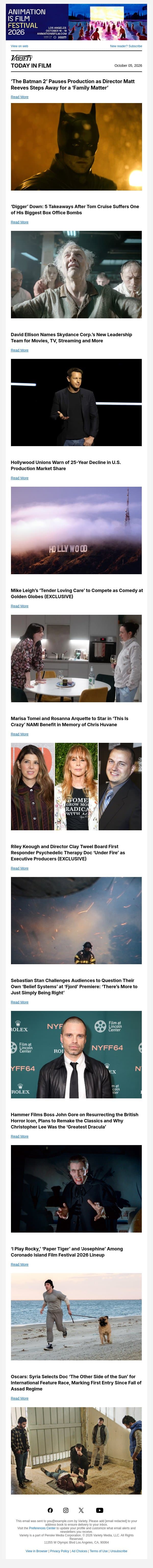 'The Batman 2' Paused; Why 'Digger' Bombed; Skydance Corp.'s Leadership Team Announced email from Variety screenshot