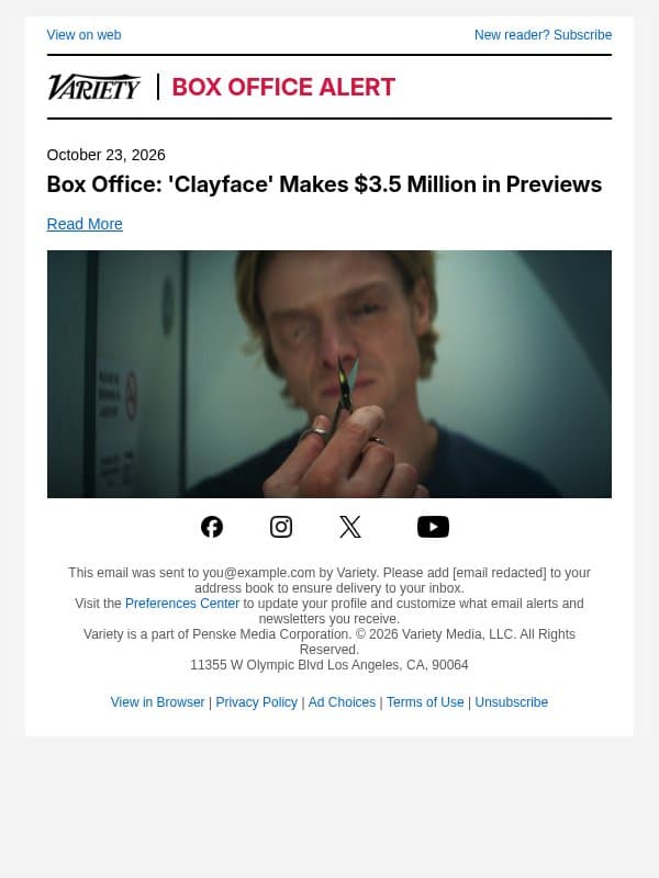 Box Office: 'Clayface' Makes $3.5 Million in Previews email from Variety screenshot