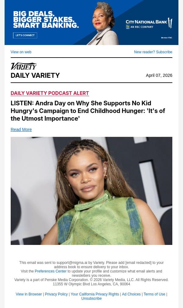 LISTEN: Andra Day on Why She Supports No Kid Hungry's Campaign to End Childhood Hunger: 'It's of the Utmost Importance' email from Variety screenshot