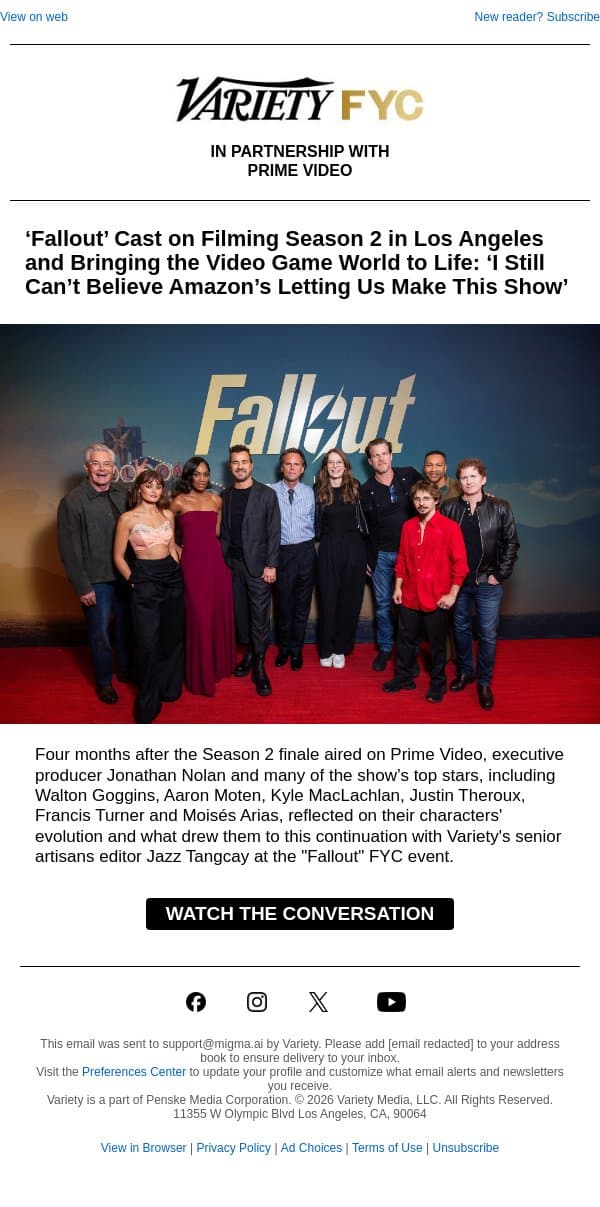 ‘Fallout’ Cast on Filming Season 2 in Los Angeles and Bringing the Video Game World to Life email from Variety screenshot