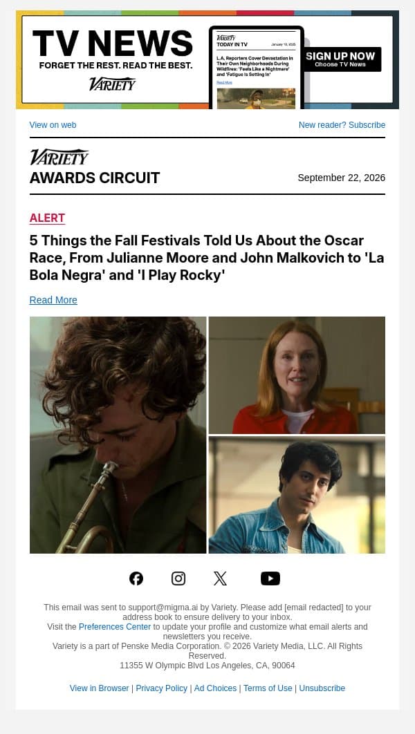 5 Things the Fall Festivals Told Us About the Oscar Race, From Julianne Moore and John Malkovich to 'La Bola Negra' and 'I Play Rocky' email from Variety screenshot