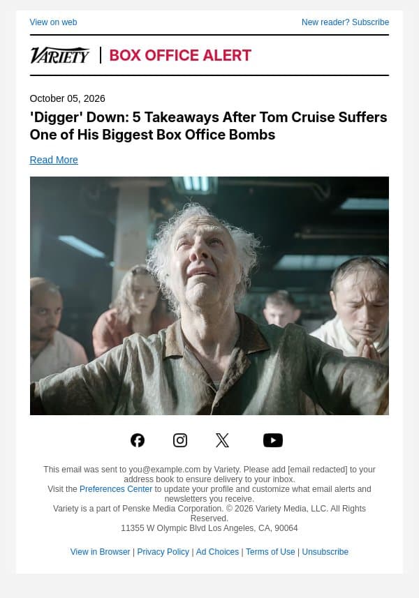 'Digger' Down: 5 Takeaways After Tom Cruise Suffers One of His Biggest Box Office Bombs email from Variety screenshot