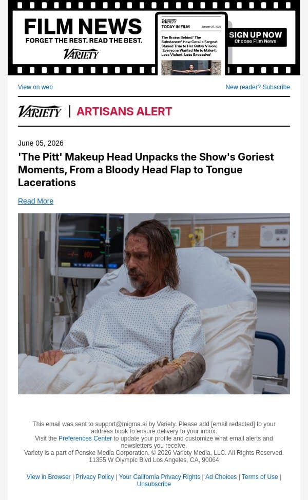 'The Pitt' Makeup Head Unpacks the Show's Goriest Moments, From a Bloody Head Flap to Tongue Lacerations email from Variety screenshot