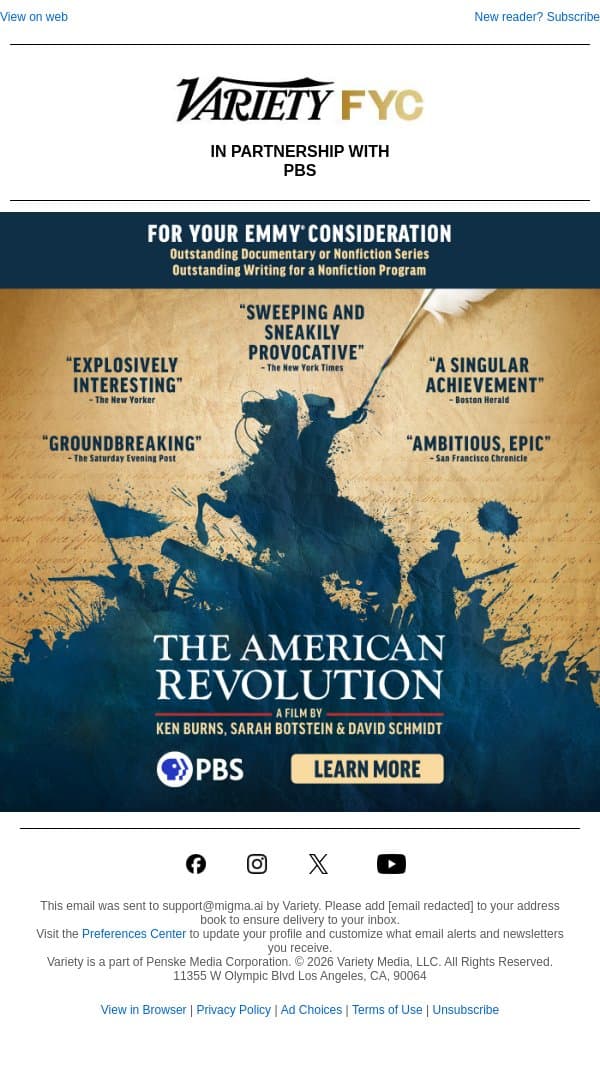 America’s Founding Story Has Never Felt More Urgent — Now Emmy-Nominated for Documentary and Writing email from Variety screenshot