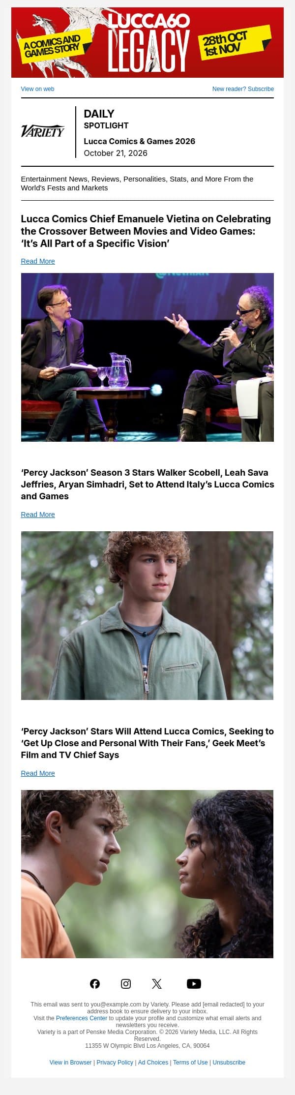 Lucca Chief on Crossover Between Movies and Video Games email from Variety screenshot