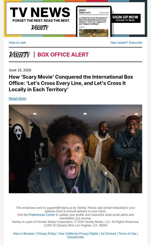 How 'Scary Movie' Conquered the International Box Office: 'Let's Cross Every Line, and Let's Cross It Locally in Each Territory' email from Variety screenshot