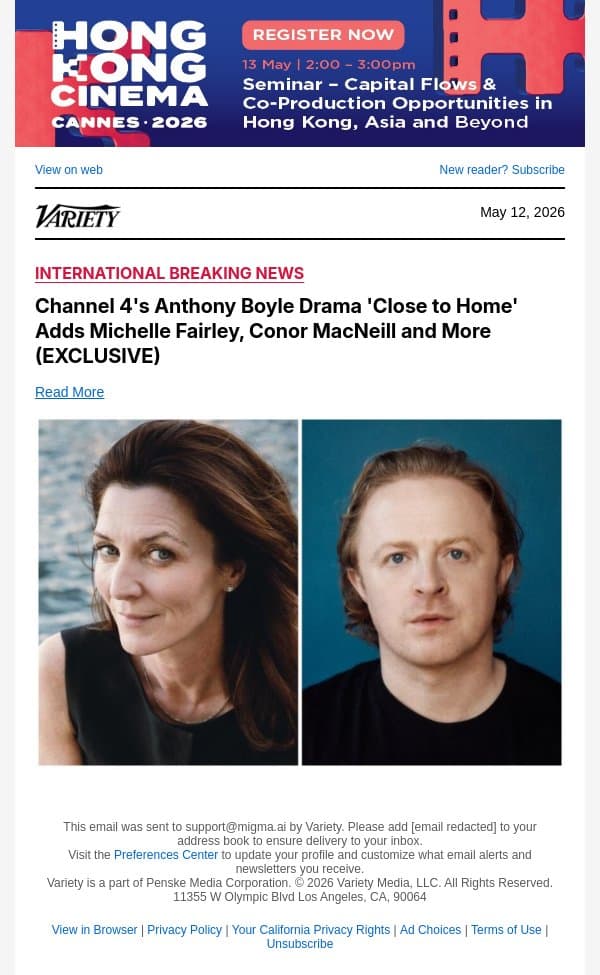 Channel 4's Anthony Boyle Drama 'Close to Home' Adds Michelle Fairley, Conor MacNeill and More (EXCLUSIVE) email from Variety screenshot
