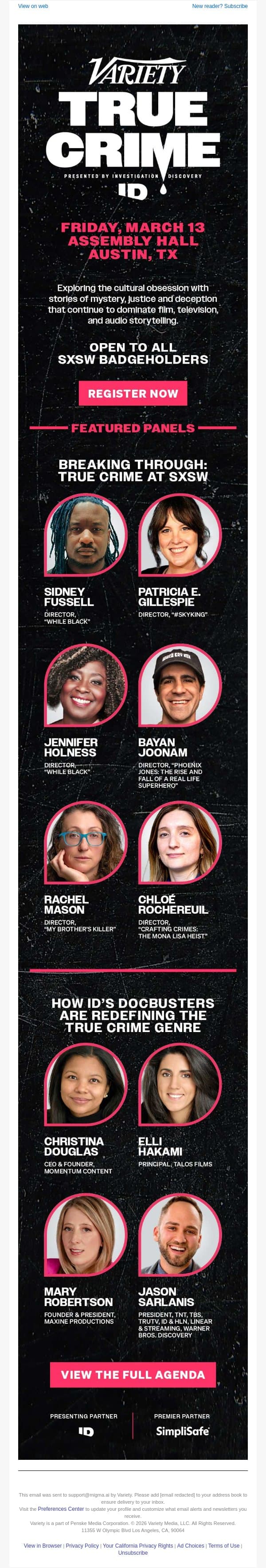 Attending SXSW? Don't Miss Variety's True Crime Summit This Friday email from Variety screenshot
