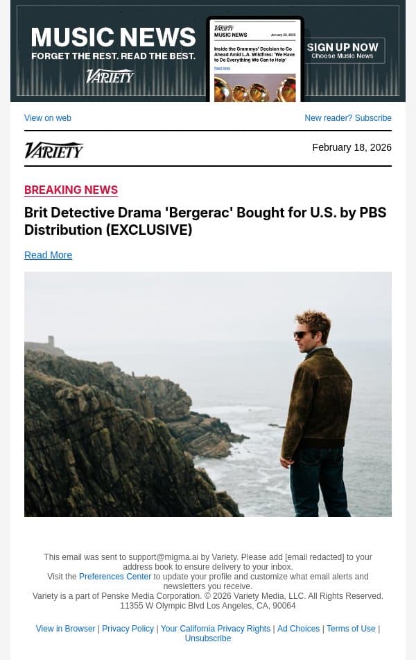 Brit Detective Drama 'Bergerac' Bought for U.S. by PBS Distribution (EXCLUSIVE) email from Variety screenshot