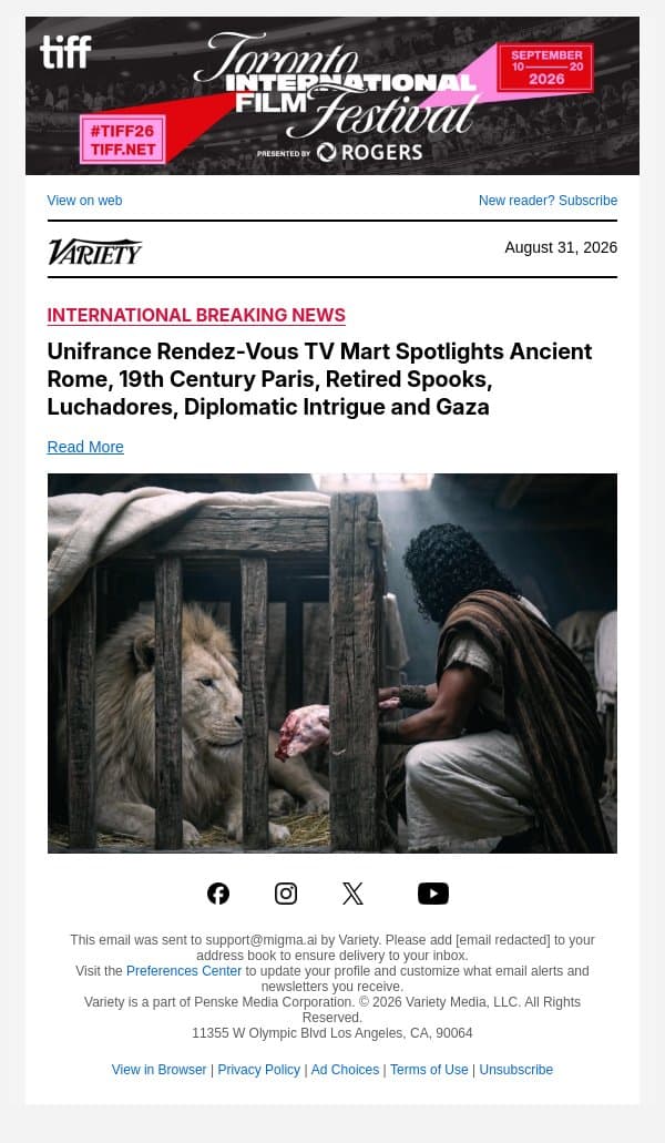 Unifrance Rendez-Vous TV Mart Spotlights Ancient Rome, 19th Century Paris, Retired Spooks, Luchadores, Diplomatic Intrigue and Gaza email from Variety screenshot