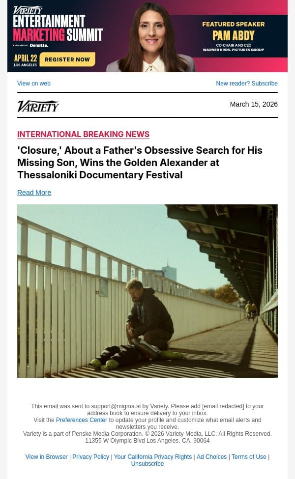 'Closure,' About a Father's Obsessive Search for His Missing Son, Wins the Golden Alexander at Thessaloniki Documentary Festival email from Variety screenshot